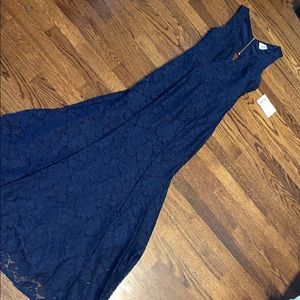 Lace navy blue formal maxi dress
